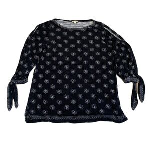 MAX STUDIO S/P Black & White Cold-Shoulder Tie-Sleeve Top